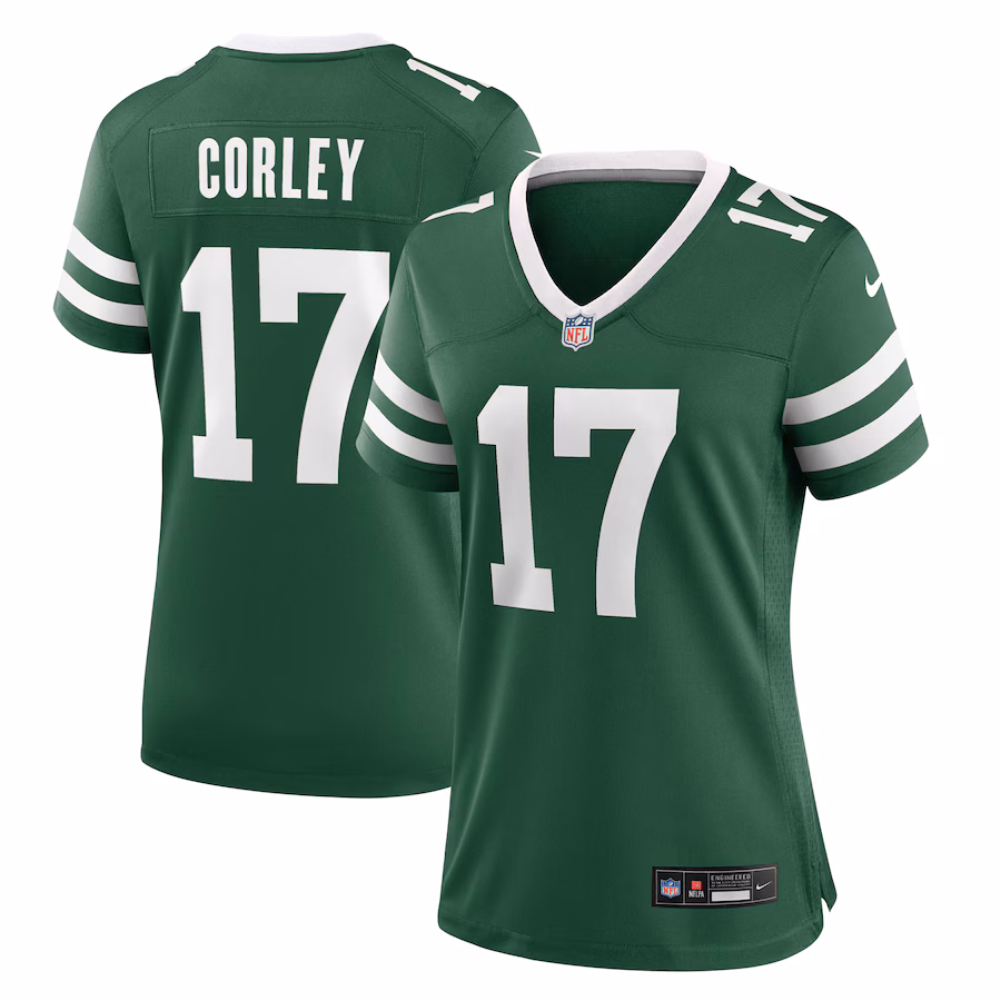 Women's New York Jets Malachi Corley Nike Legacy Green Team Game Jersey - Jersey