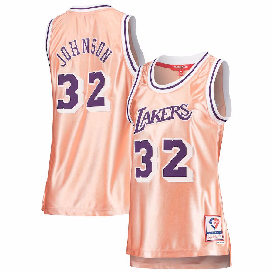 Women's Los Angeles Lakers Magic Johnson Mitchell & Ness Pink 75th Anniversary Rose Gold 1984 Swingman Jersey - Jersey