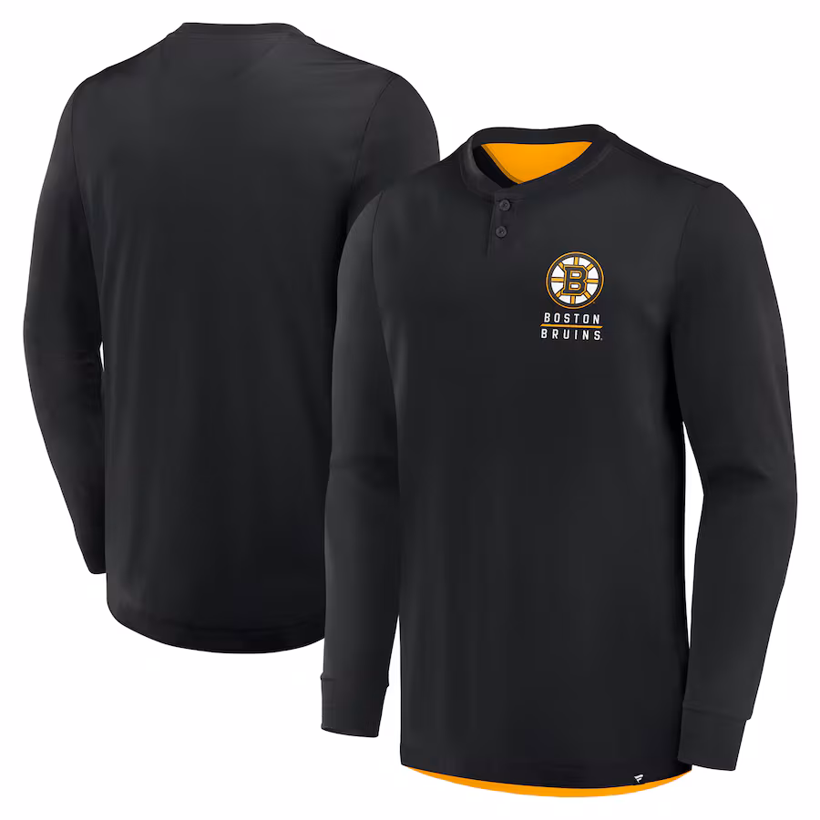 Men's Boston Bruins Fanatics Black Adrenaline Push Long Sleeve T-Shirt - Jersey