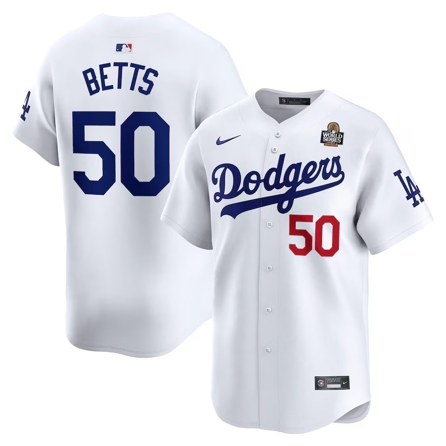 Men's Los Angeles Dodgers Mookie Betts Nike White 2024 World Series Home Limited Player Jersey - Jersey