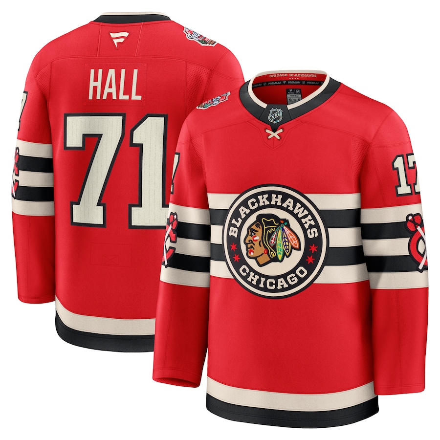 Men's Chicago Blackhawks Taylor Hall Fanatics Red 2025 NHL Winter Classic Premium Player Jersey - Jersey