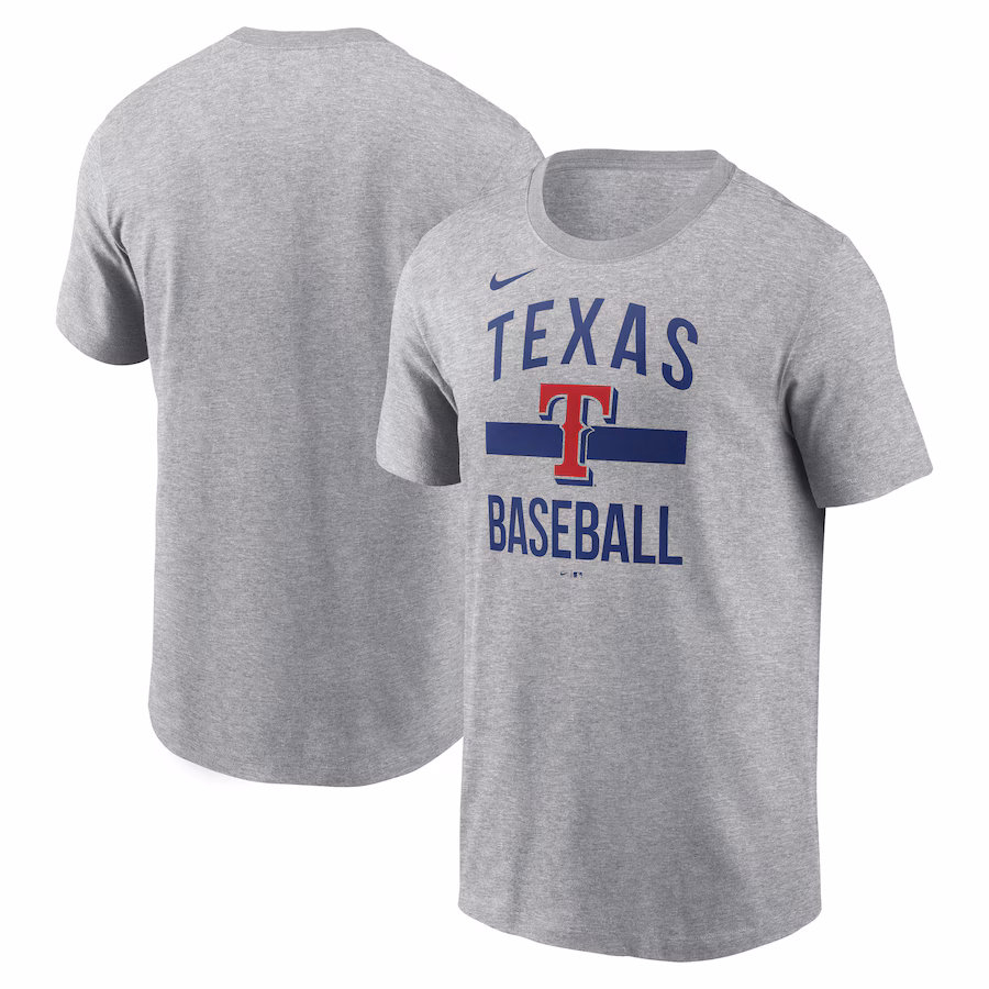 Men's Texas Rangers Nike Heather Gray Arched T-Shirt - Jersey