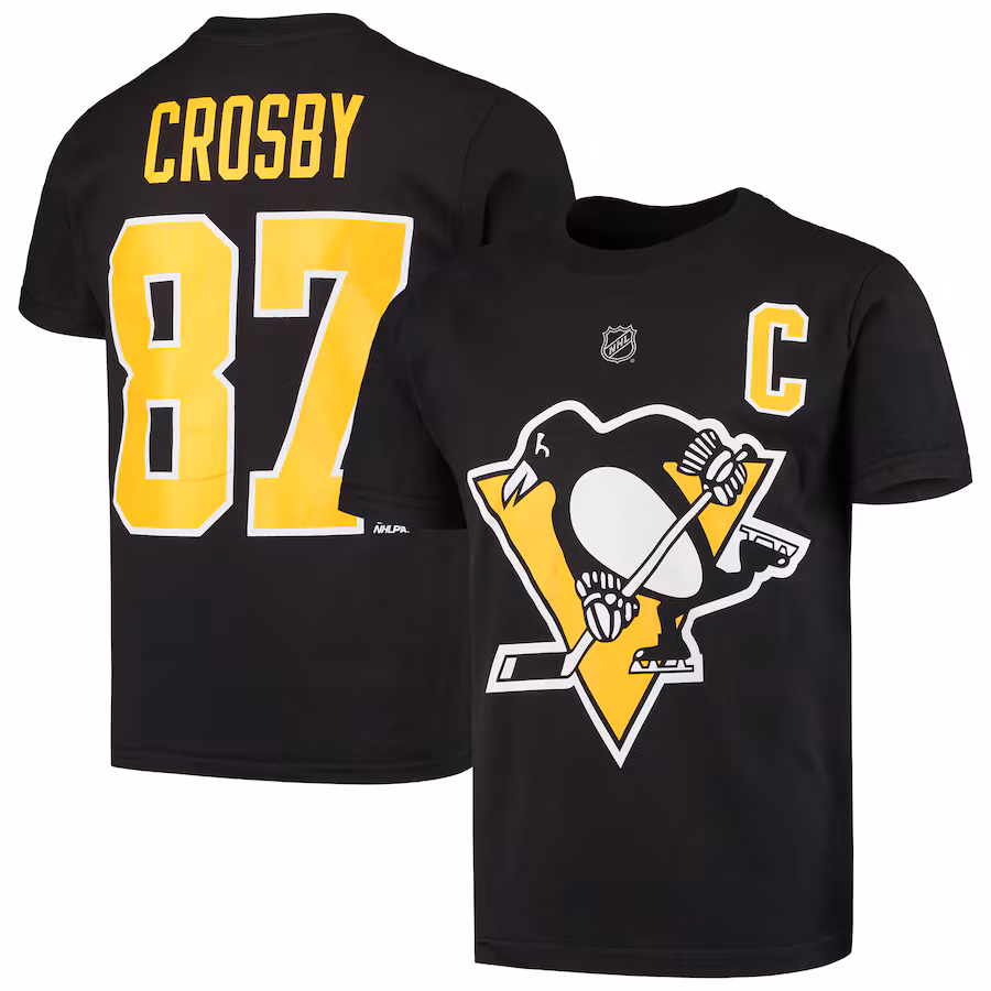 Youth Pittsburgh Penguins Sidney Crosby Black Player Name & Number T-Shirt - Jersey