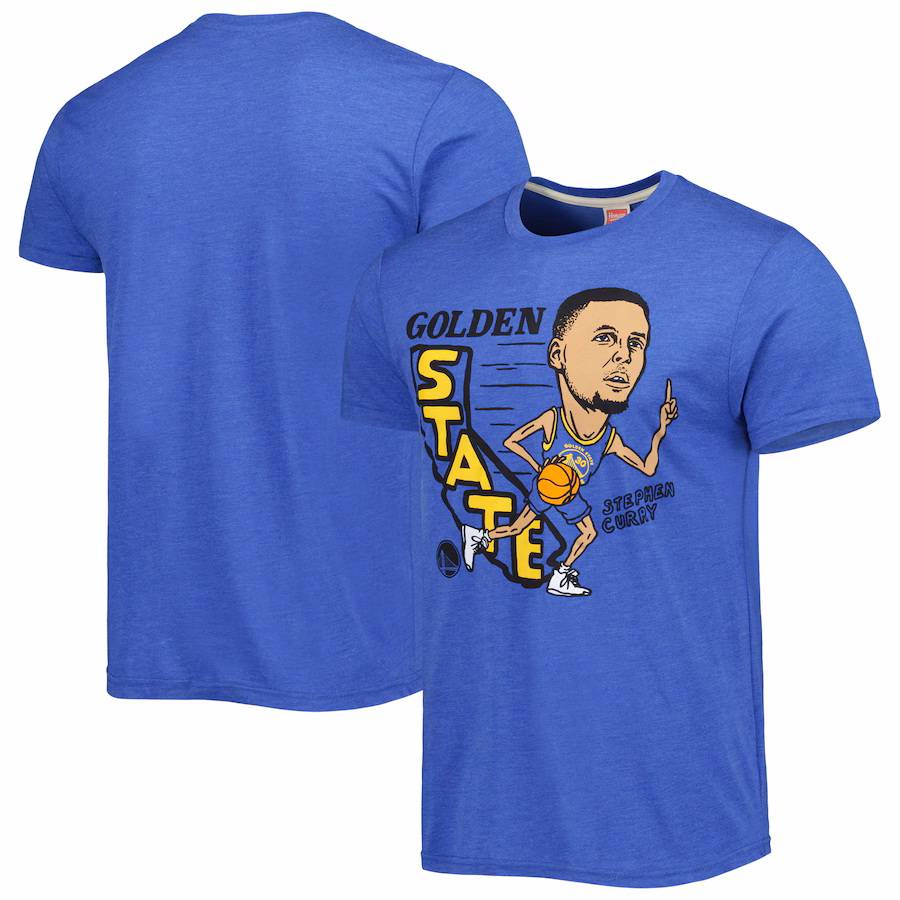 Men's Golden State Warriors Stephen Curry Homage Royal Caricature Tri-Blend T-Shirt - Jersey