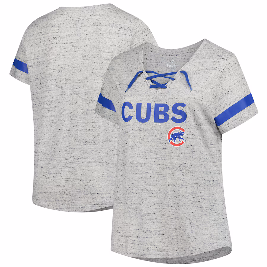 Women's Chicago Cubs Profile Heather Gray Raglan Lace-Up Fleck T-Shirt - Jersey
