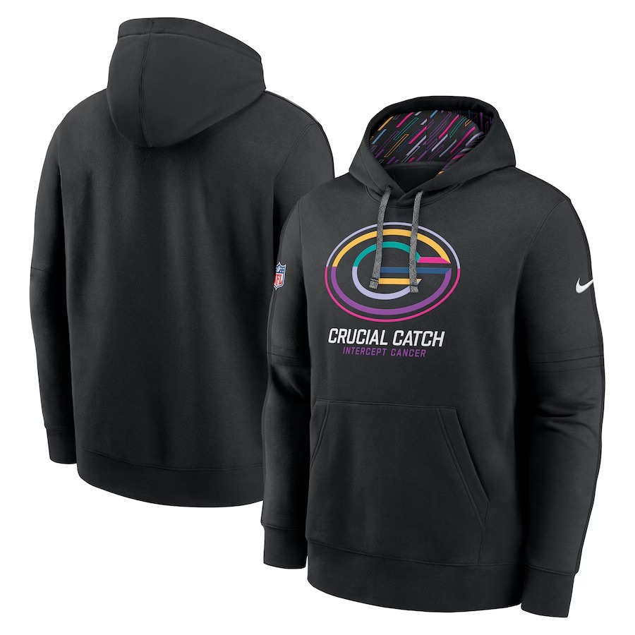 Men's Green Bay Packers Nike Black 2024 NFL Crucial Catch Club Pullover Hoodie - Jersey