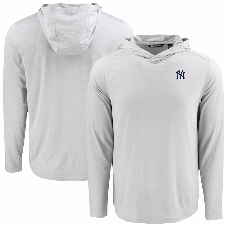 Men's New York Yankees Cutter & Buck Gray Coastline Epic Comfort Recycled Eco Hoodie Long Sleeve T-Shirt - Jersey