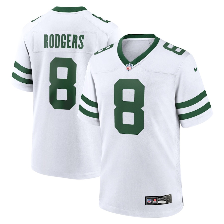 Men's New York Jets Aaron Rodgers Nike Legacy White Player Game Jersey - Jersey