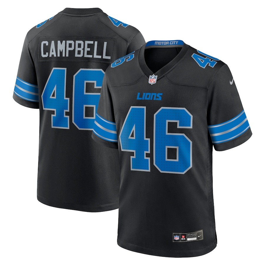 Men's Detroit Lions Jack Campbell Nike Black 2nd Alternate Game Jersey - Jersey