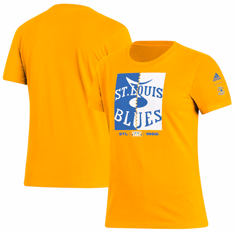 Women's St. Louis Blues adidas Gold Reverse Retro 2.0 Playmaker T-Shirt - Jersey