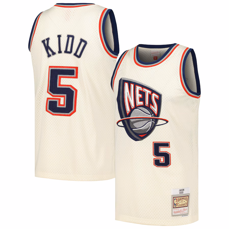 Men's New Jersey Nets Jason Kidd Mitchell & Ness Cream Chainstitch Swingman Jersey - Jersey