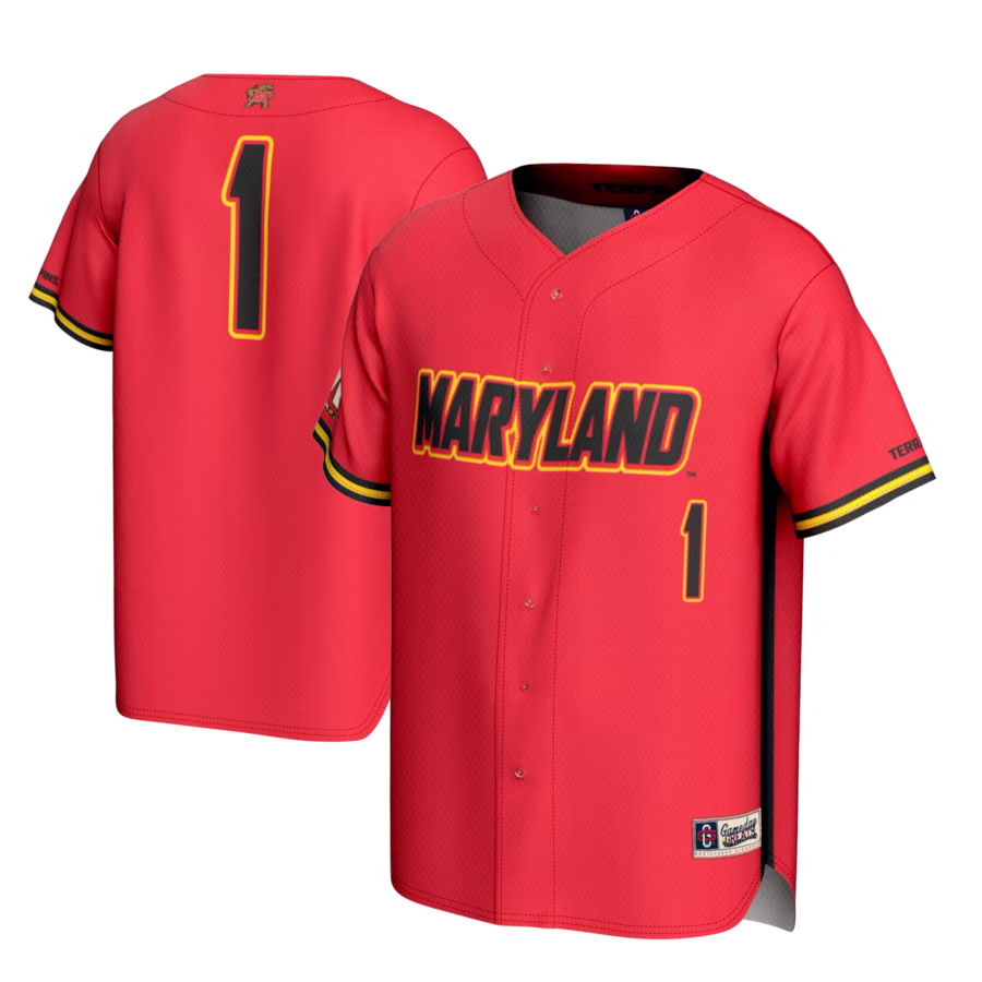 #1 Maryland Terrapins GameDay Greats Lightweight Baseball Fashion Jersey - Red - Jersey