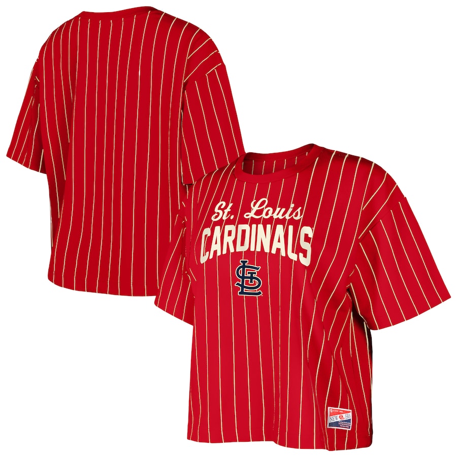 Women's St. Louis Cardinals New Era Red Cooperstown Collection Multiplier Pinstripe Cropped T-Shirt - Jersey