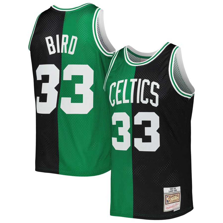 Men's Boston Celtics Larry Bird Mitchell & Ness Black/Kelly Green Hardwood Classics 1985/86 Split Swingman Jersey - Jersey