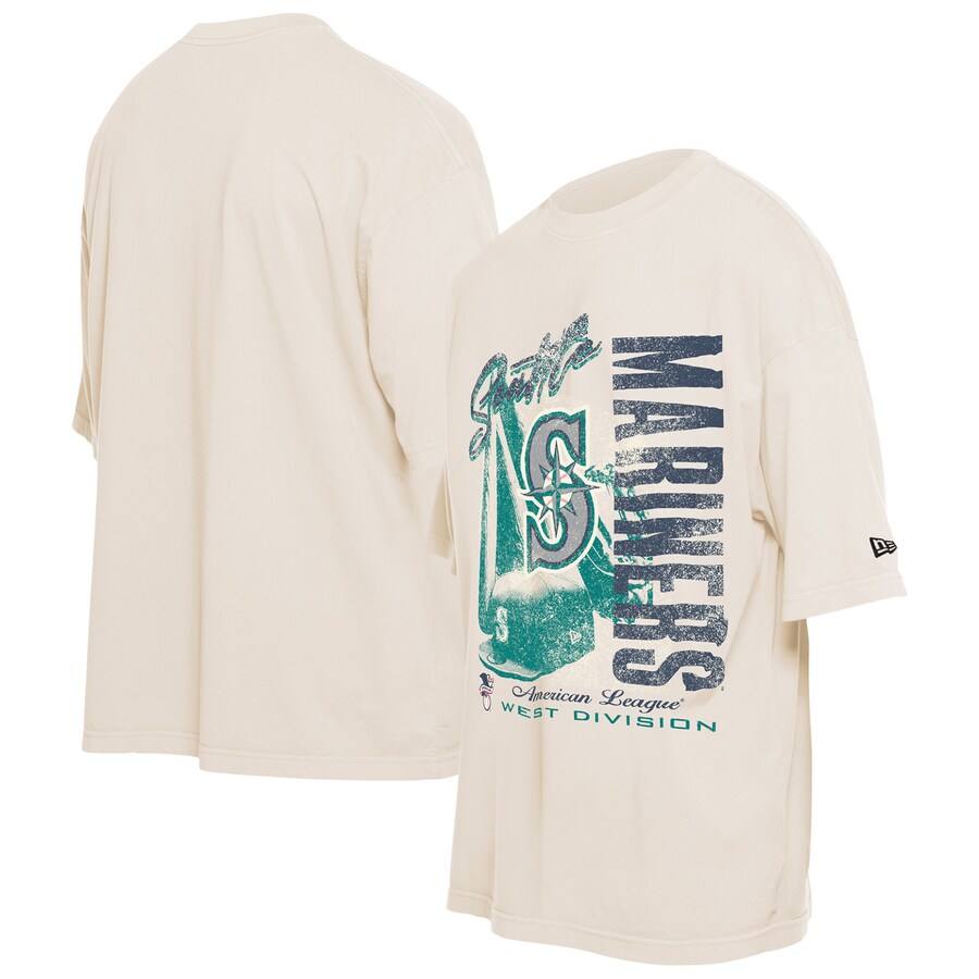 Men's Seattle Mariners New Era Cream Cooperstown Collection Oversized Throwback Distressed T-Shirt - Jersey