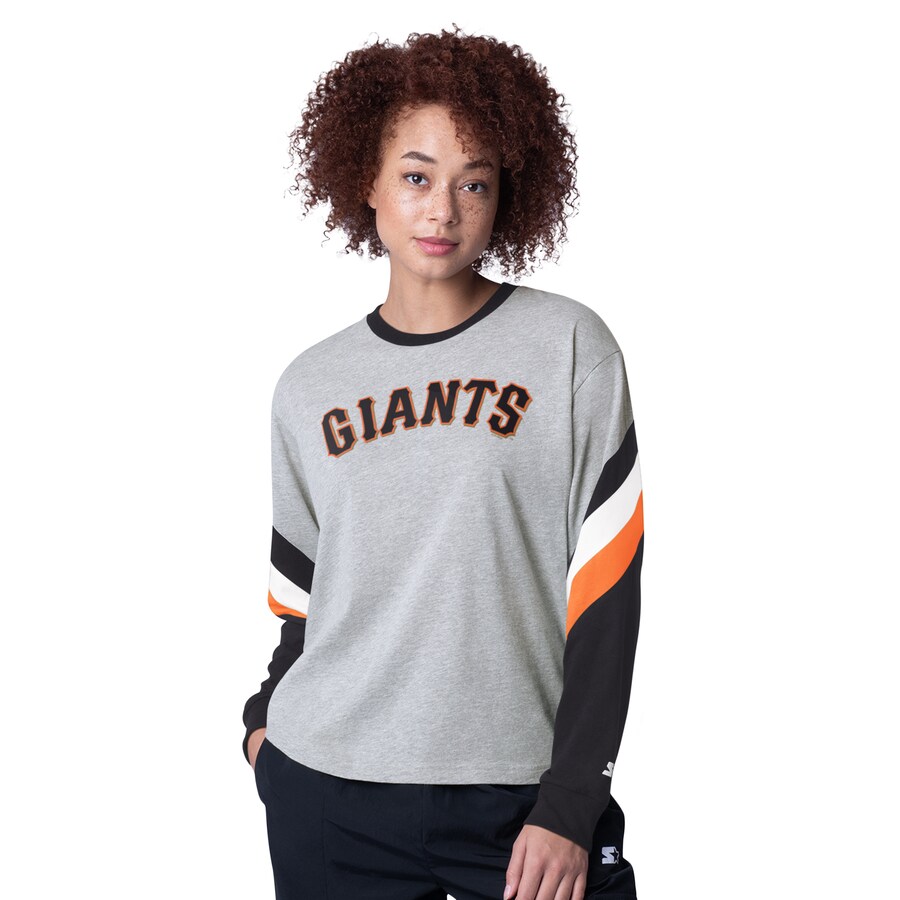 Women's San Francisco Giants Starter Heather Gray Triple A Fashion Color Block Long Sleeve Top - Jersey
