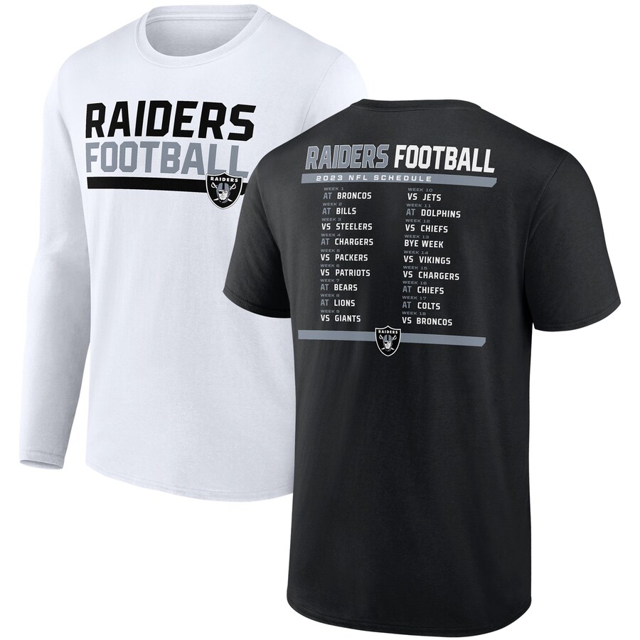 Men's Las Vegas Raiders Fanatics Black/White Two-Pack 2023 Schedule T-Shirt Combo Set - Jersey