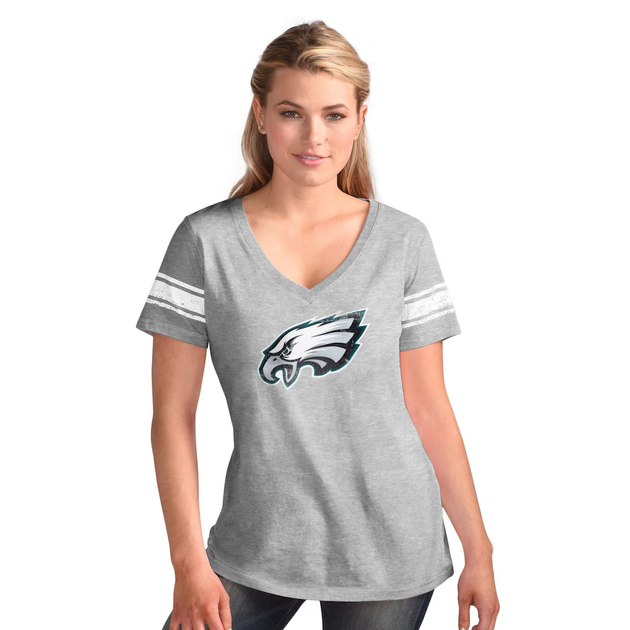 Women's Philadelphia Eagles  G-III 4Her by Carl Banks Heather Gray First Pick Distressed V-Neck T-Shirt - Jersey