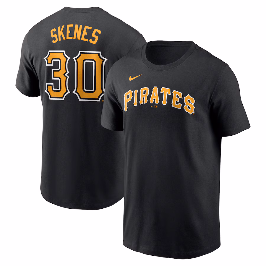 Men's Pittsburgh Pirates Paul Skenes Nike Black Fuse Name & Number T-Shirt - Jersey