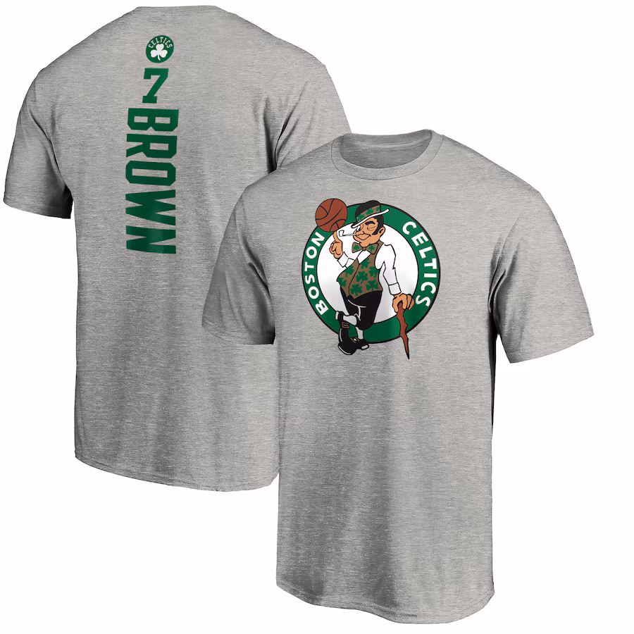 Men's Boston Celtics Jaylen Brown Heathered Gray Playmaker Name & Number T-Shirt - Jersey