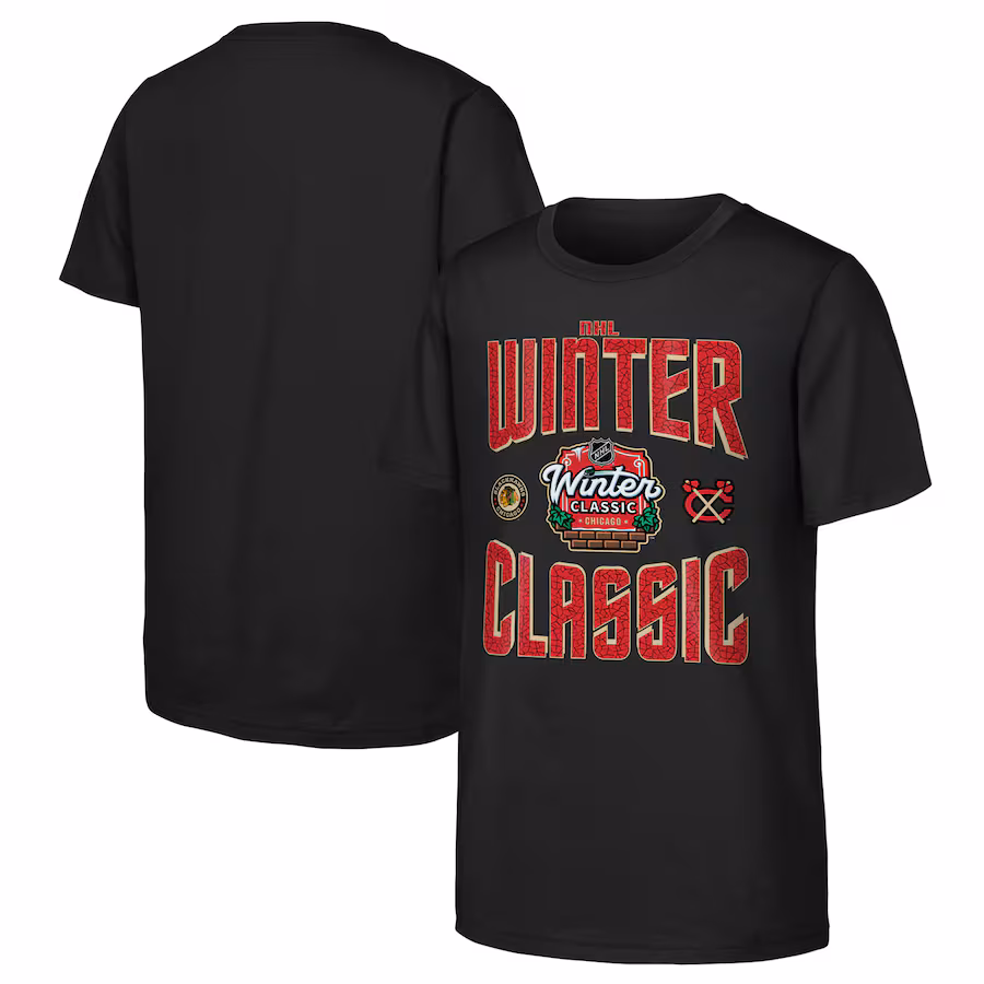 Youth Chicago Blackhawks Black 2025 NHL Winter Classic Game Day T-Shirt - Jersey