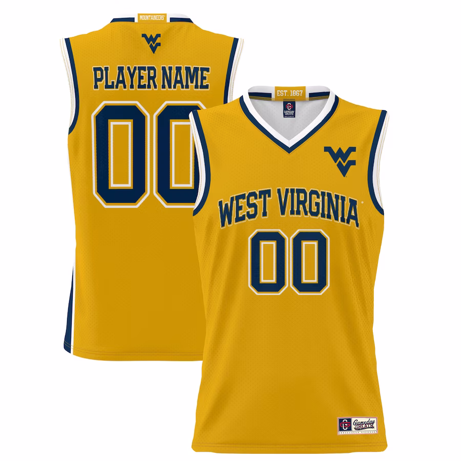 West Virginia Mountaineers GameDay Greats Youth NIL Pick-A-Player Lightweight Basketball Jersey - Gold - Jersey