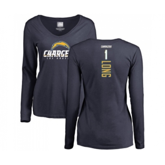 Football Women's Los Angeles Chargers #1 Ty Long Navy Blue Backer Long Sleeve T-Shirt - Jersey