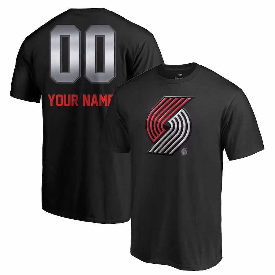 Men's Portland Trail Blazers Black Midnight Mascot Personalized Name & Number T-Shirt - Jersey