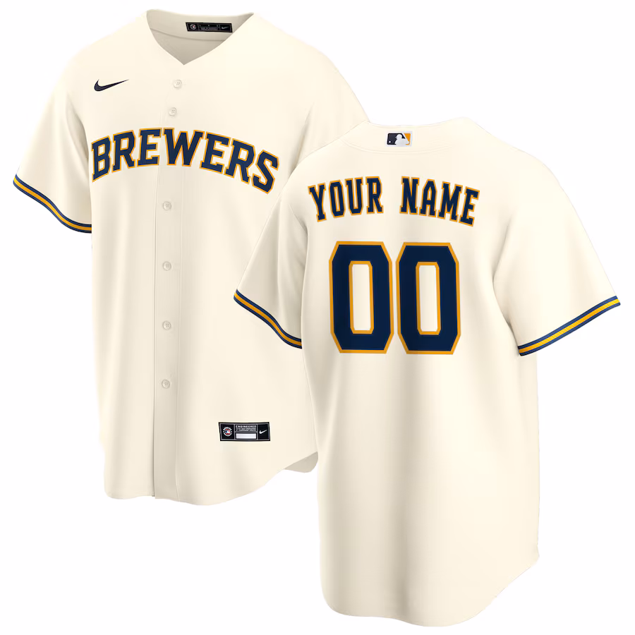 Men's Milwaukee Brewers Nike Cream Home Replica Custom Jersey - Jersey