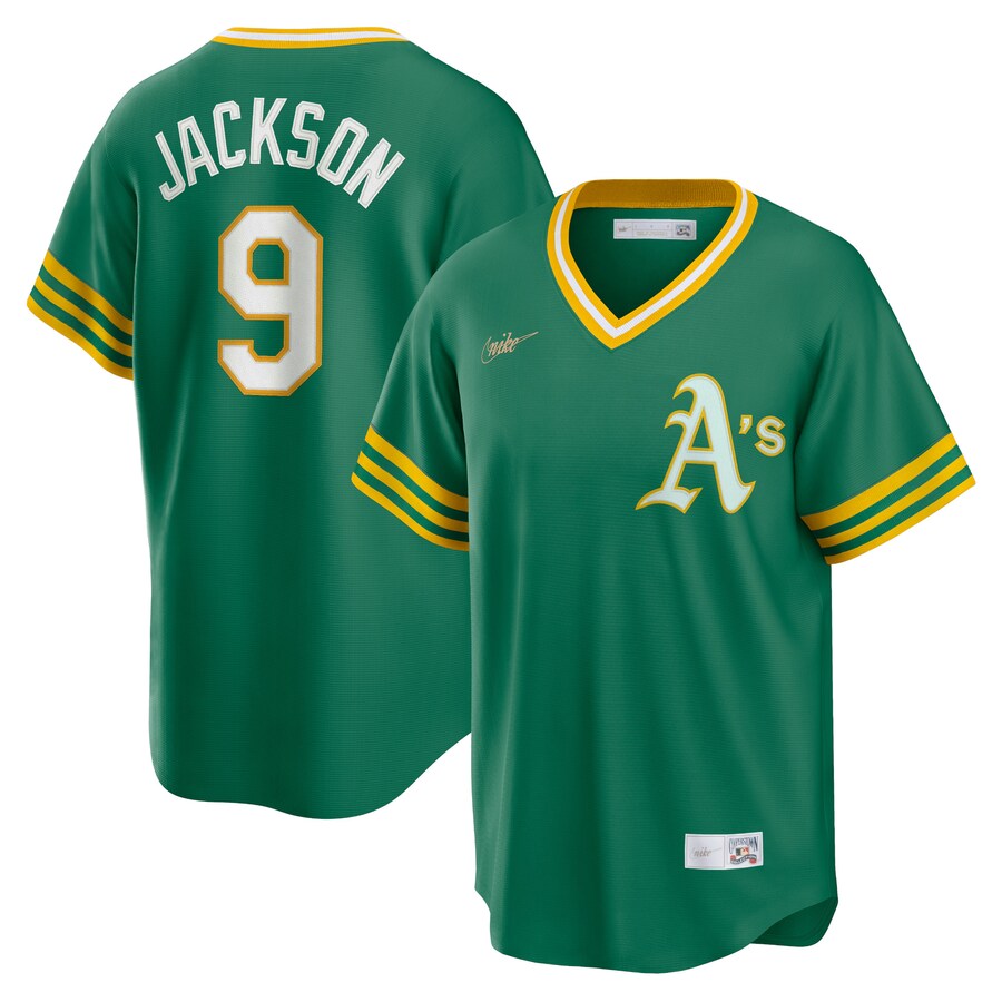 Men's Athletics Reggie Jackson Nike Kelly Green Road Cooperstown Collection Player Jersey - Jersey