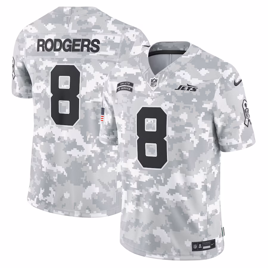 Men's New York Jets Aaron Rodgers Nike Arctic Camo 2024 Salute to Service Limited Jersey - Jersey