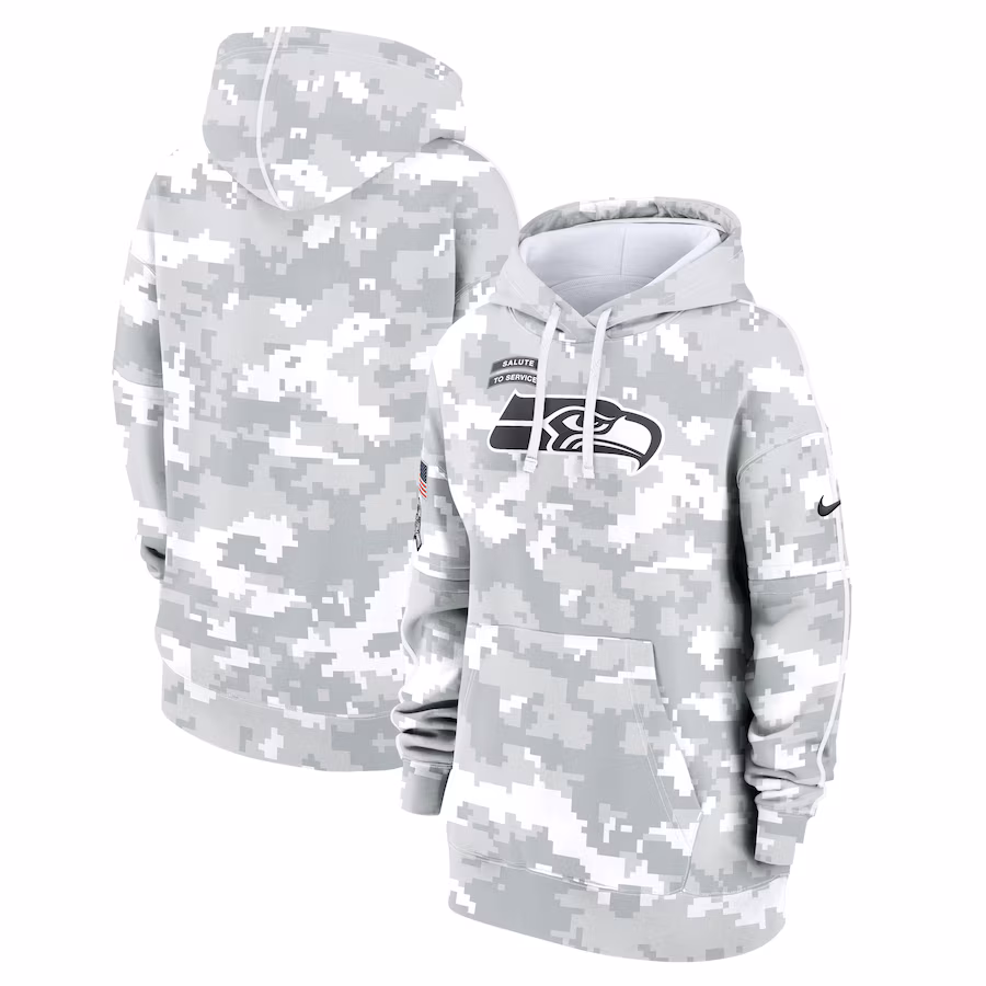 Women's Seattle Seahawks Nike Arctic Camo 2024 Salute To Service Club Fleece Pullover Hoodie - Jersey