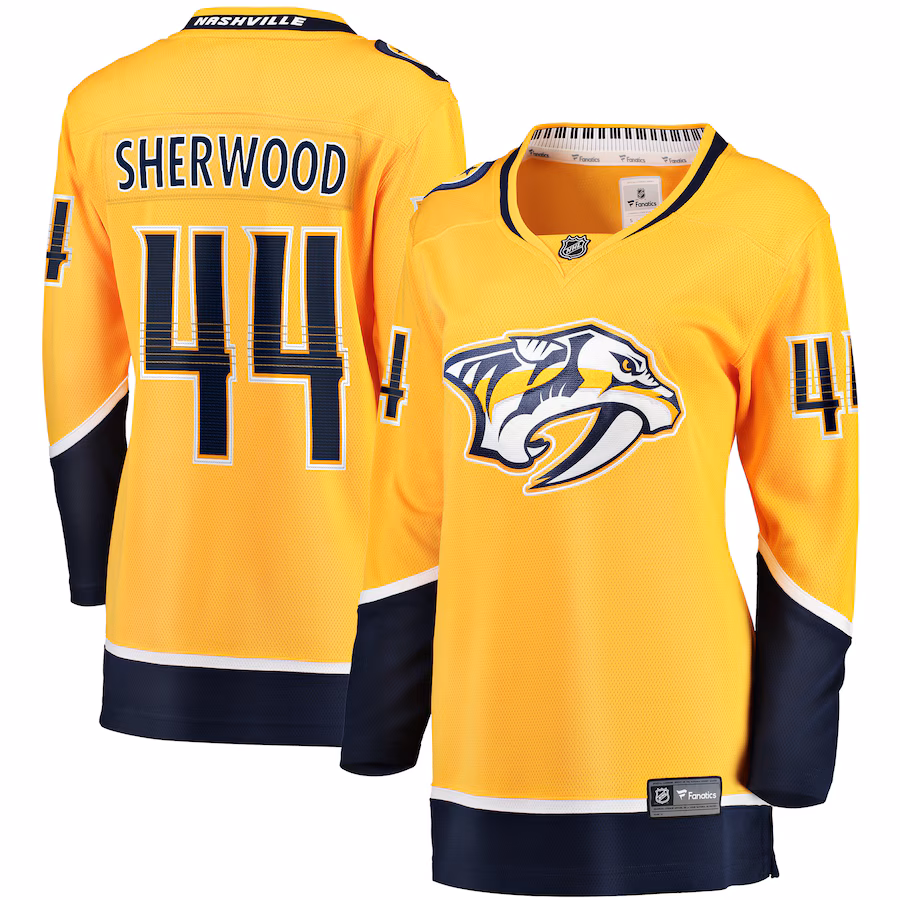 Women's Nashville Predators Kiefer Sherwood Fanatics Gold Home Breakaway Player Jersey - Jersey