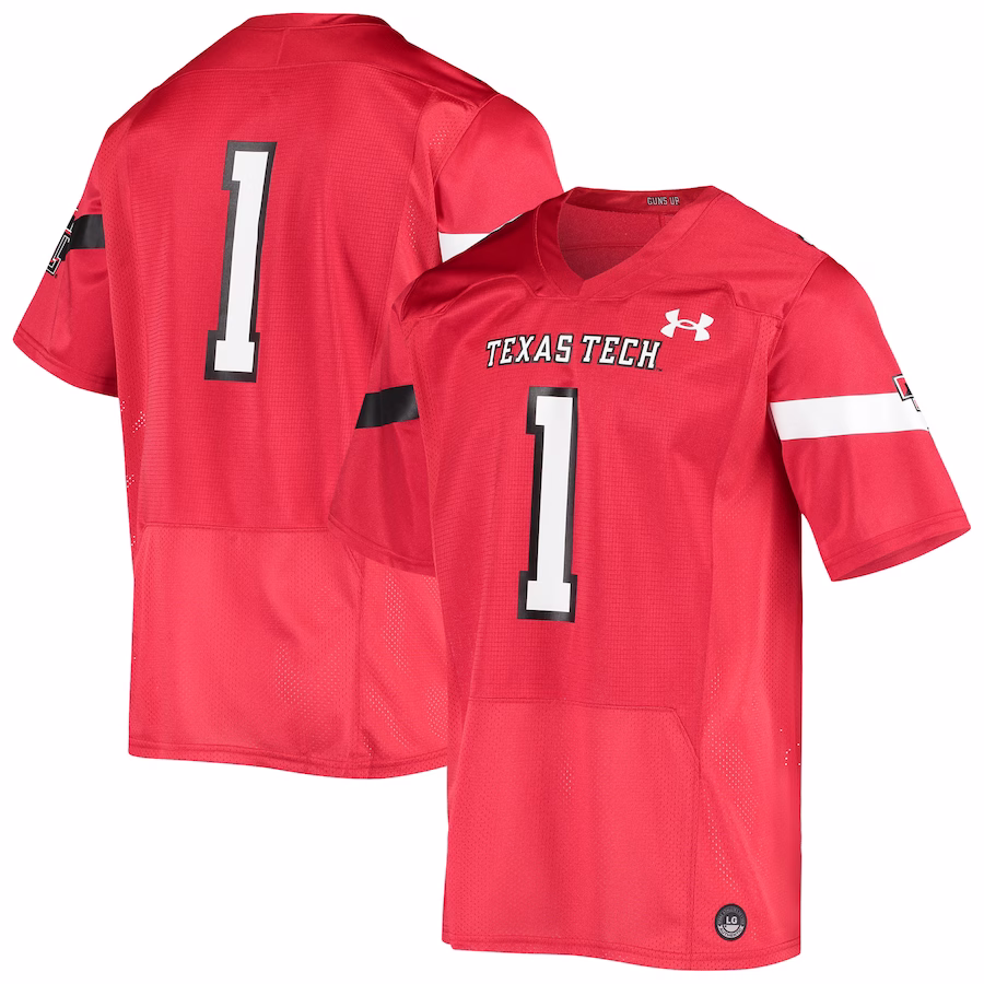 #1 Texas Tech Red Raiders Under Armour Logo Replica Football Jersey - Red - Jersey