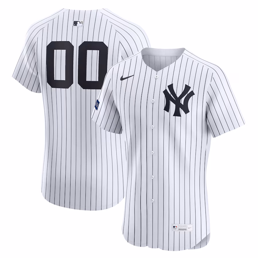 Men's New York Yankees Nike White Home Elite Sponsor Patch Custom Jersey - Jersey