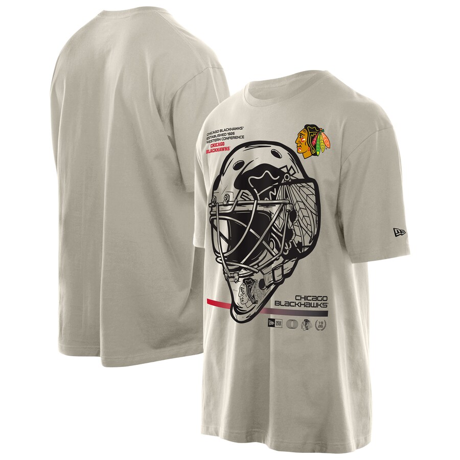 Men's Chicago Blackhawks New Era Tan Goalie Mask T-Shirt - Jersey