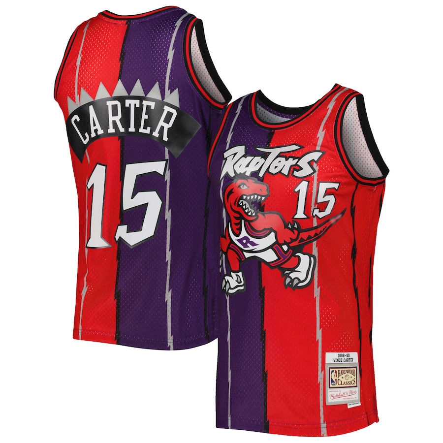 Men's Toronto Raptors Vince Carter Mitchell & Ness Purple/Red Hardwood Classics 1998/99 Split Swingman Jersey - Jersey