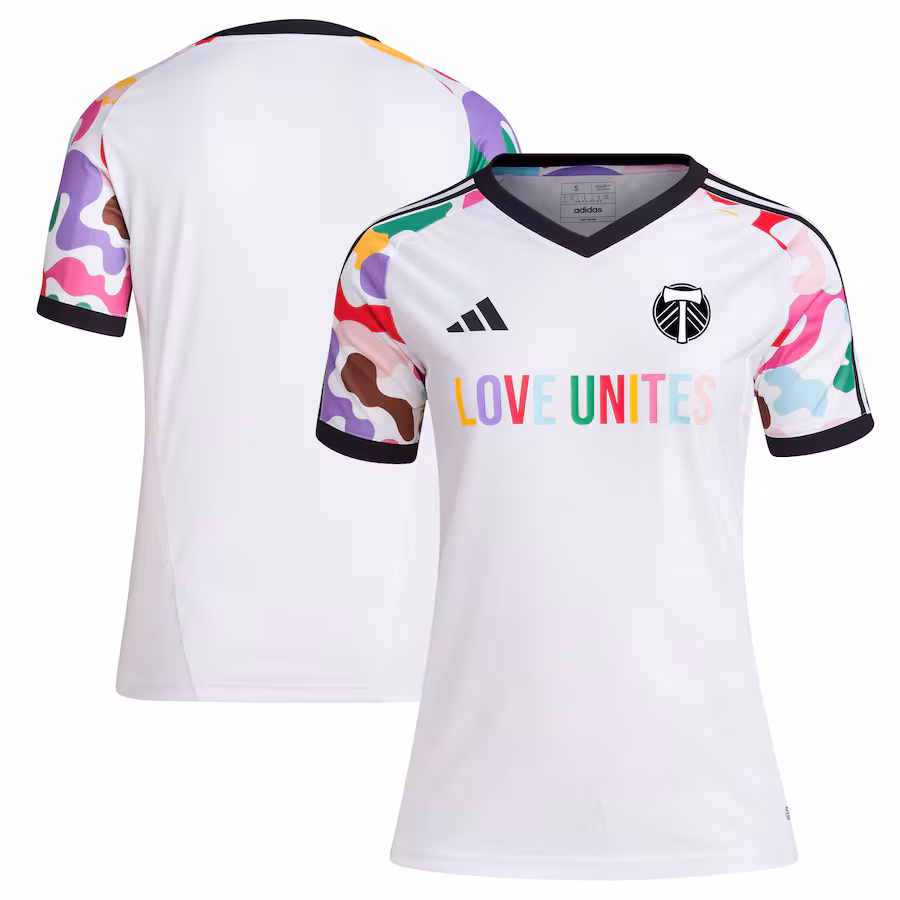 Women's Portland Timbers adidas White 2023 Pride Pre-Match Top - Jersey