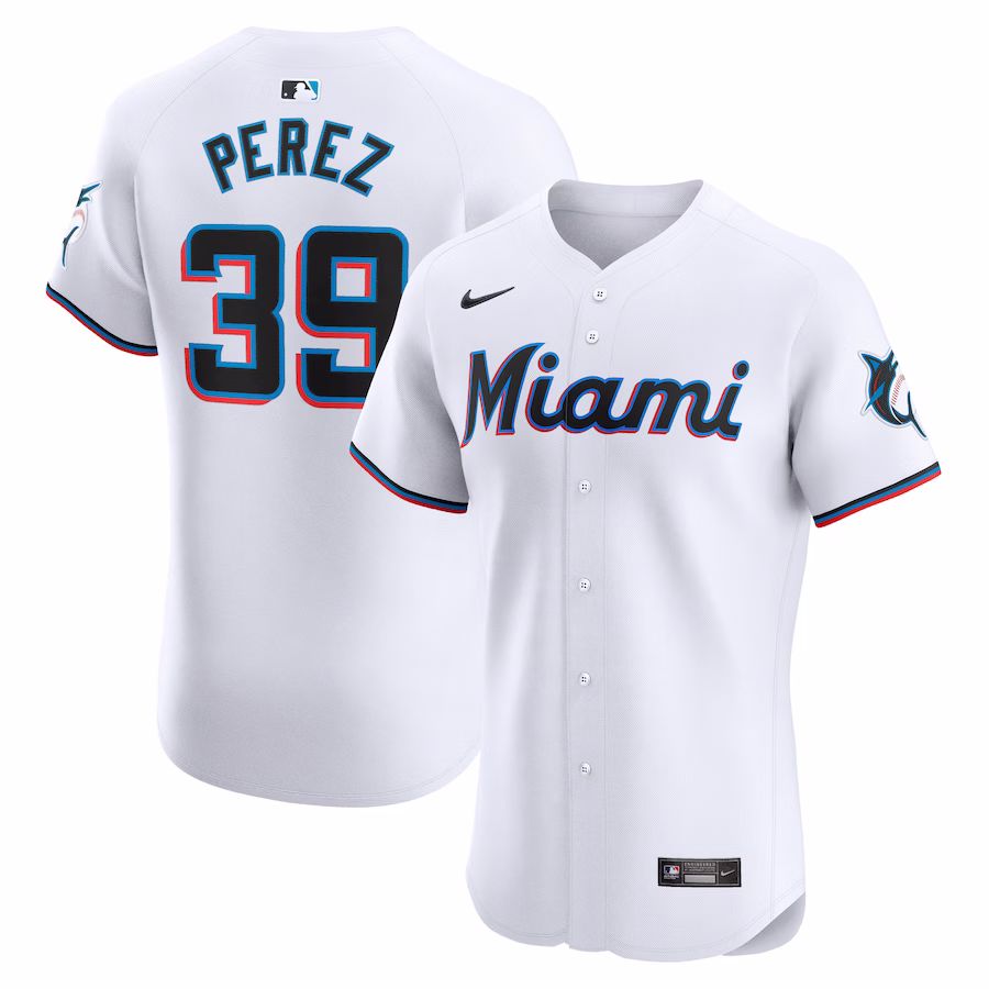 Men's Miami Marlins Eury Perez Nike White Home Elite Player Jersey - Jersey