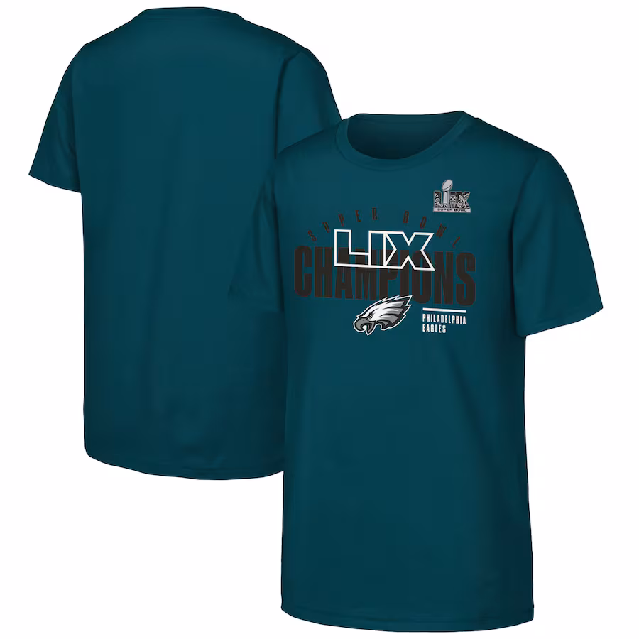 Youth Philadelphia Eagles  Fanatics Midnight Green Super Bowl LIX Champions Iconic Victory T-Shirt - Jersey