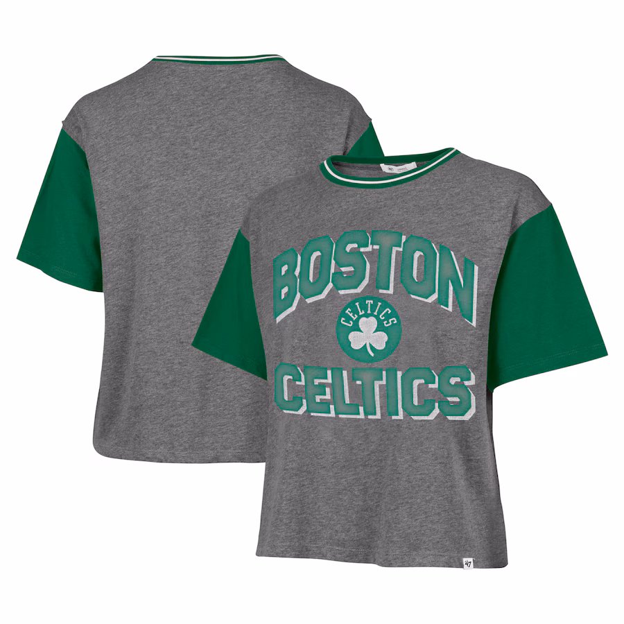 Women's Boston Celtics  '47 Gray Rise Clubhouse Ziggy Color Block T-Shirt - Jersey
