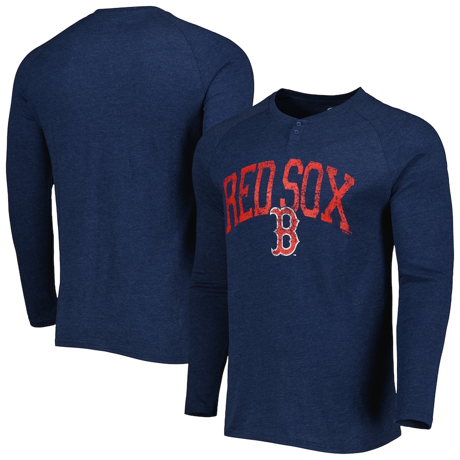 Men's Boston Red Sox Concepts Sport Heather Navy Inertia Raglan Long Sleeve Henley T-Shirt - Jersey