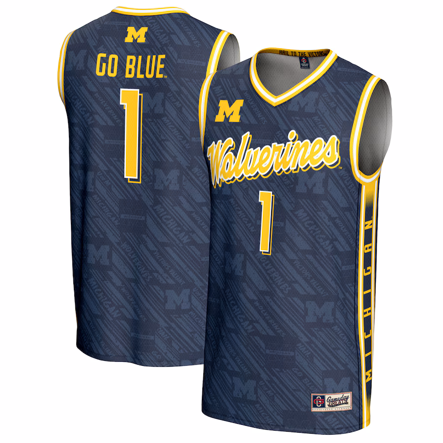 Youth GameDay Greats #1 Navy Michigan Wolverines Highlight Print Lightweight Basketball Fashion Jersey - Jersey