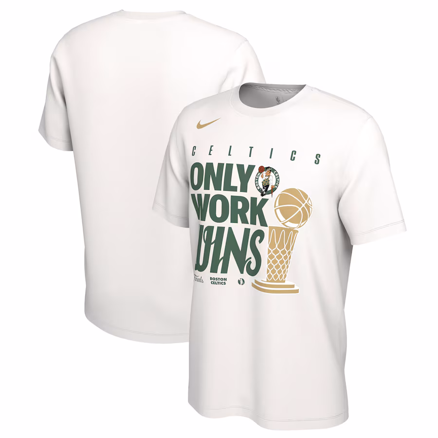 Men's Boston Celtics Nike White 2024 NBA Finals Champions Celebration Parade T-Shirt - Jersey