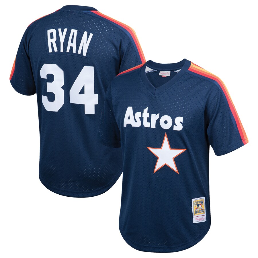 Youth Houston Astros Nolan Ryan Mitchell & Ness Navy Cooperstown Collection Mesh Batting Practice Jersey - Jersey