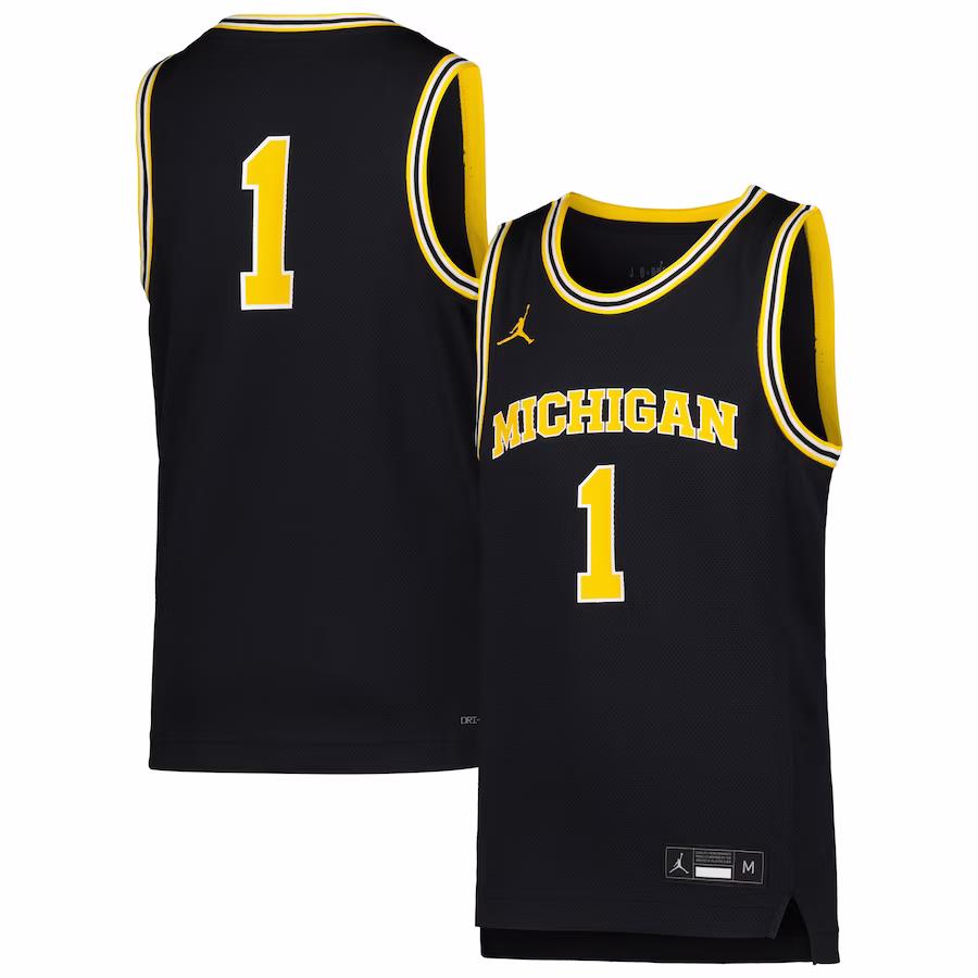 #1 Michigan Wolverines Jordan Brand Youth Icon Replica Basketball Jersey - Navy - Jersey