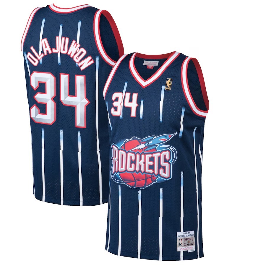 Men's Houston Rockets Hakeem Olajuwon Mitchell & Ness Navy 1996/97 Hardwood Classics Swingman Jersey - Jersey