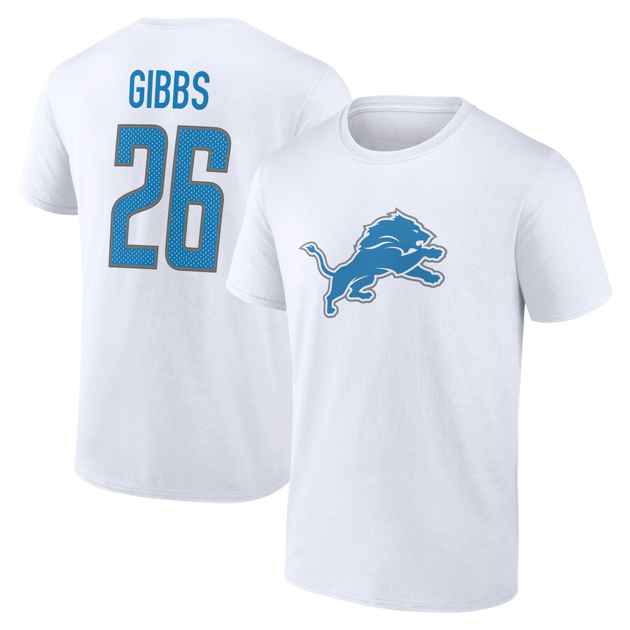 Men's Detroit Lions Jahmyr Gibbs White Icon Player Name & Number T-Shirt - Jersey