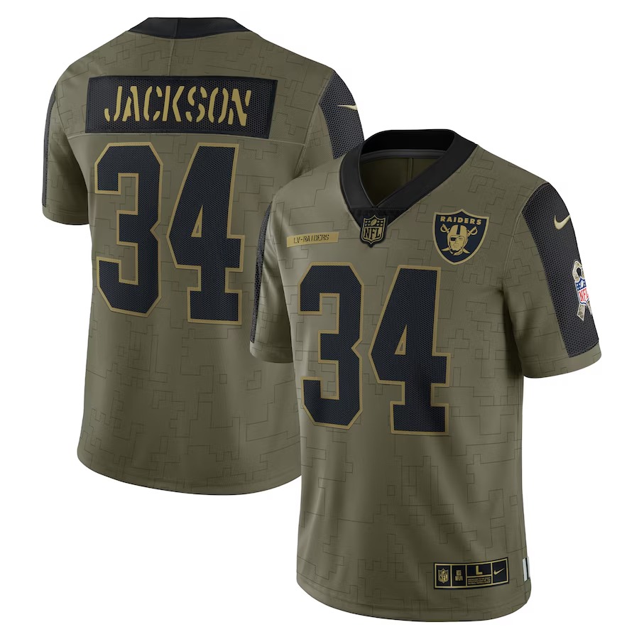 Men's Las Vegas Raiders Bo Jackson Nike Olive 2021 Salute To Service Retired Player Limited Jersey - Jersey