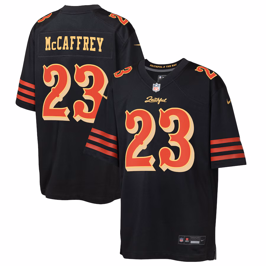 Youth San Francisco 49ers Christian McCaffrey Nike Black 2025 Rivalries Collection Game Jersey - Jersey